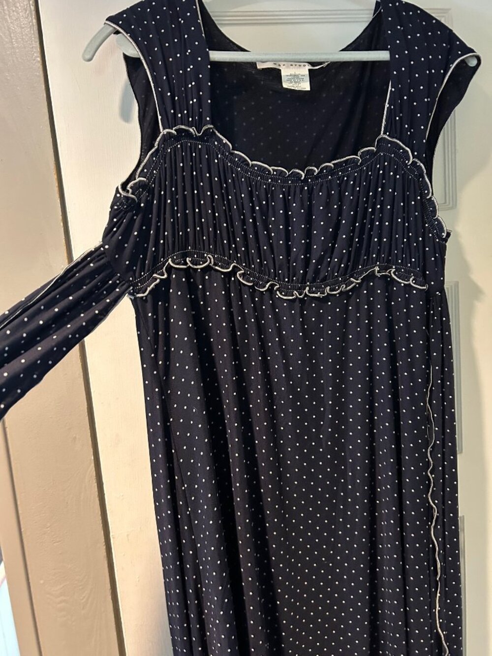 Max Studio navy polka dot midi dress in size L